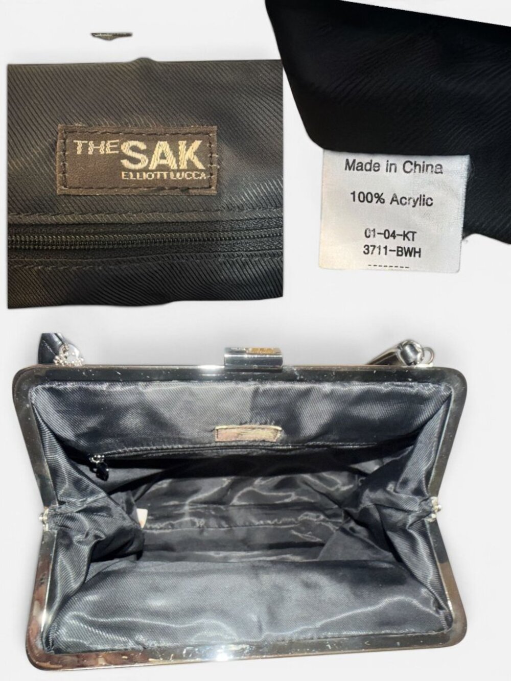 VTG The Sak x Elliott Lucca BowTweed Framed Bag Black Beige Woven Shoulder Bag - Picture 7 of 7
